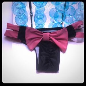 Black and pink bow bikini bottoms
